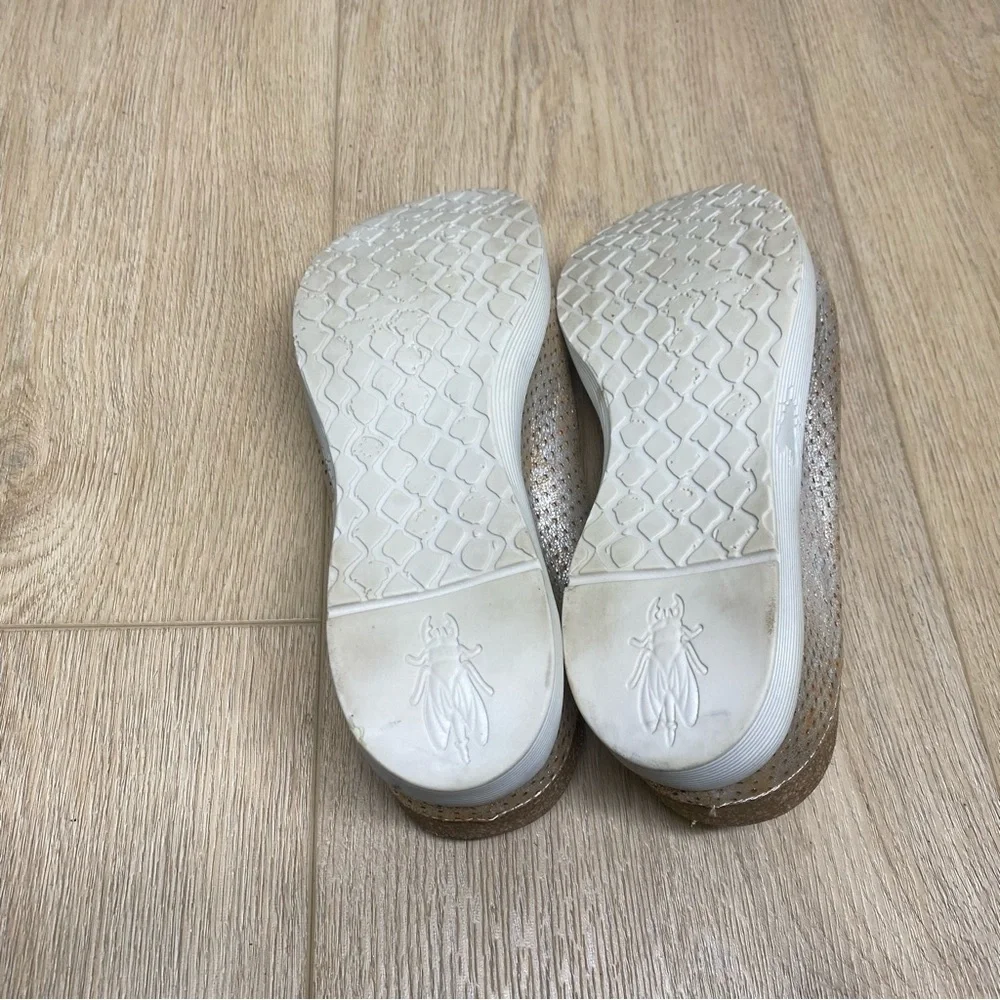 Fly London Whin Metallic Perforated Leather Wedge Sandals